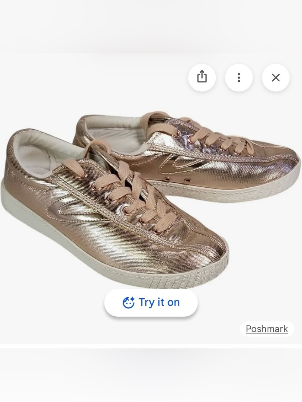 Tretorn Metallic Rose Gold Low-Top Sneakers—Sz 9.5